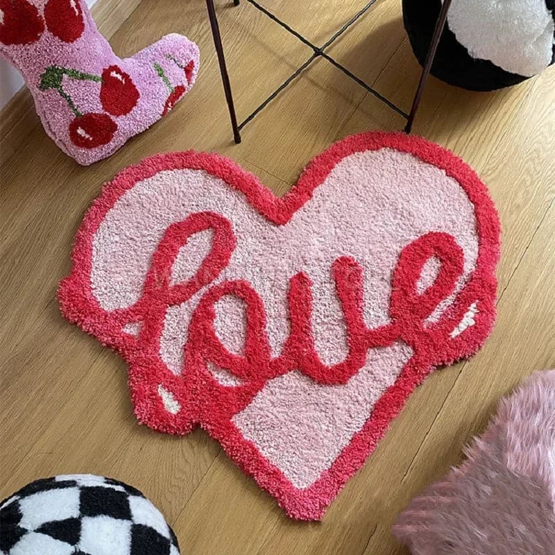 Pink Love Shaped Plushy Bath Mat