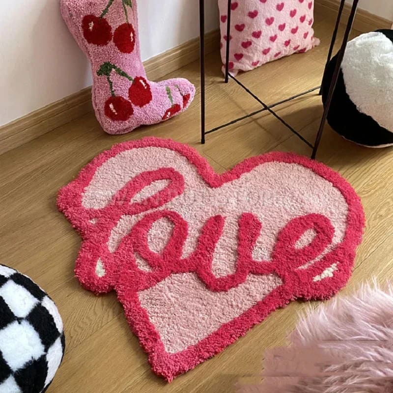 Pink Love Shaped Plushy Bath Mat