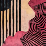 Elegant Pink Petal Hand Tufted Wool Area Rug featuring bold black stripes and abstract patterns, ideal for contemporary dining rooms or living room rugs 8x10. Perfect as a stylish dining room carpet or a cozy addition to any living room setting.