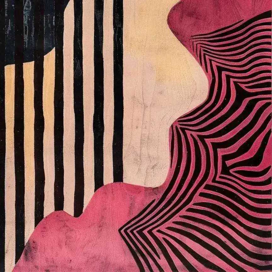 Elegant Pink Petal Hand Tufted Wool Area Rug featuring bold black stripes and abstract patterns, ideal for contemporary dining rooms or living room rugs 8x10. Perfect as a stylish dining room carpet or a cozy addition to any living room setting.