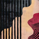 Contemporary Pink Petal Hand Tufted Wool Rug featuring abstract black stripes and bold red patterns, ideal for dining room or living room rugs 8x10. This modern area rug adds a stylish touch to any space, perfect as a dining room carpet or living room centerpiece.