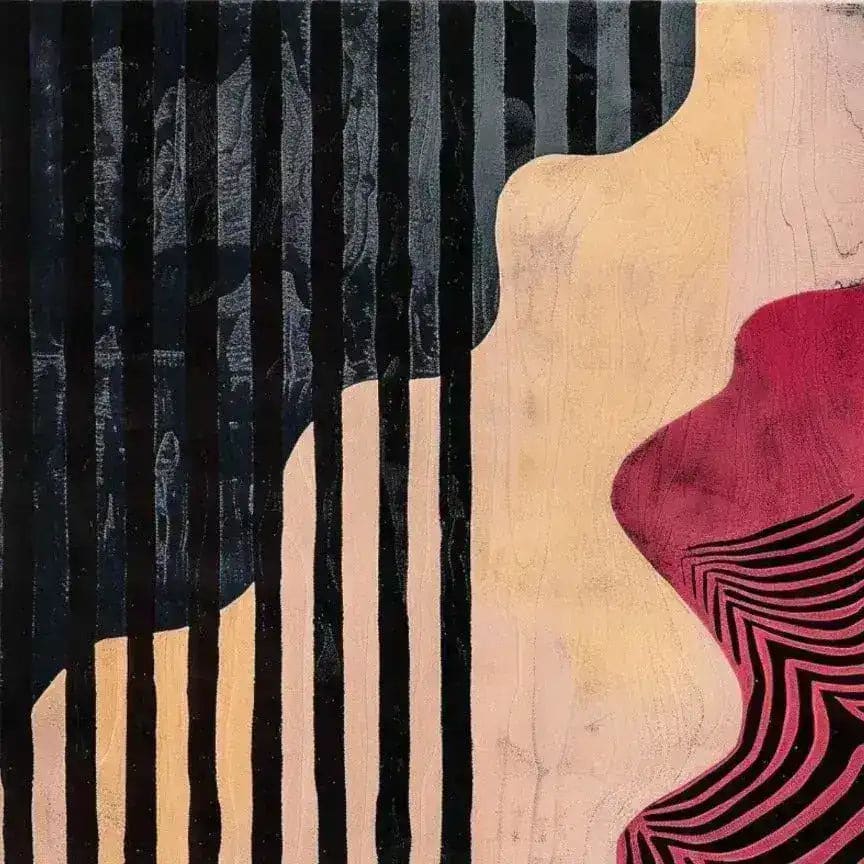 Contemporary Pink Petal Hand Tufted Wool Rug featuring abstract black stripes and bold red patterns, ideal for dining room or living room rugs 8x10. This modern area rug adds a stylish touch to any space, perfect as a dining room carpet or living room centerpiece.