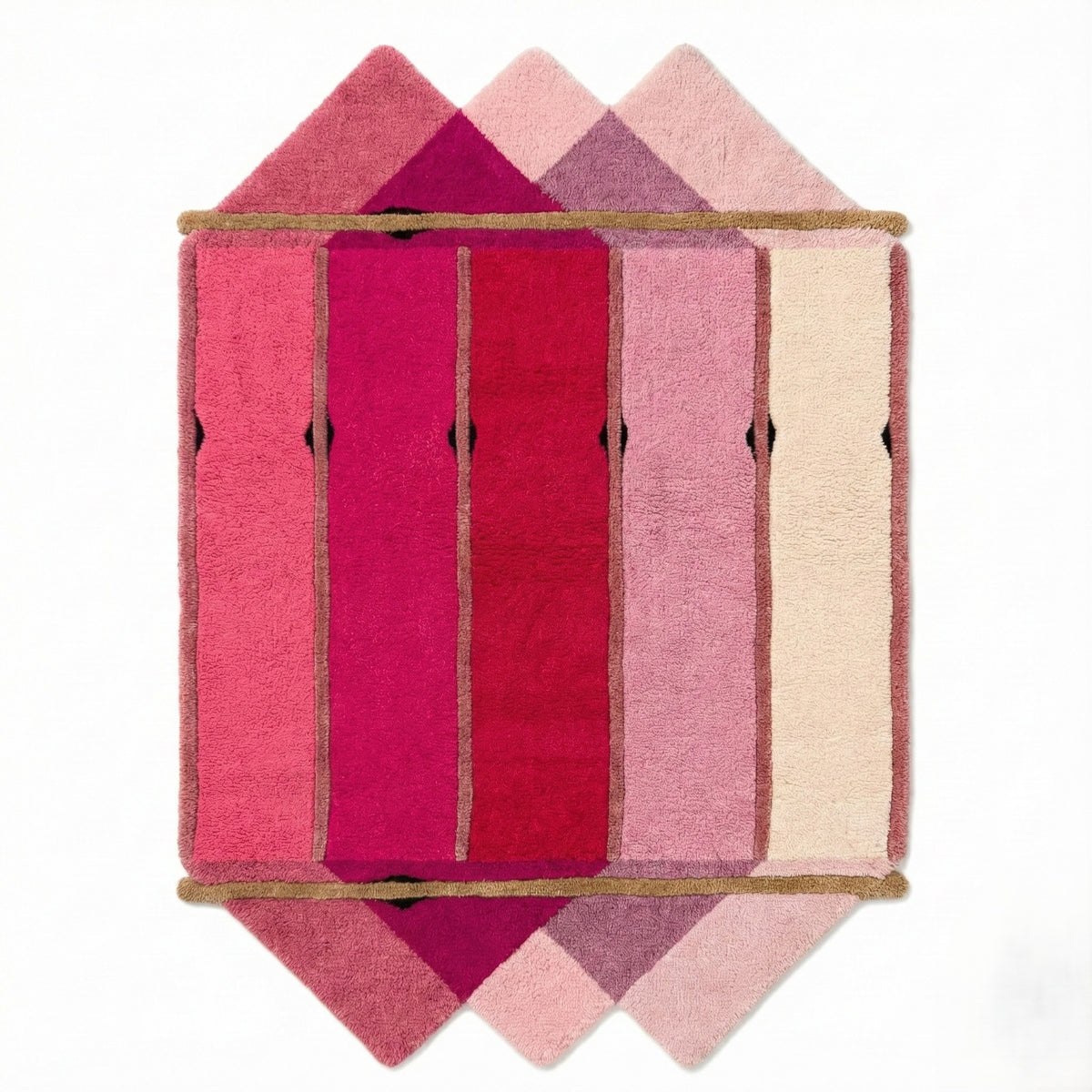 The Pink Prism Geometric Hand-Tufted Wool Rug features a vibrant array of pink hues arranged in a stunning geometric pattern, perfect for adding a contemporary flair to your living room. This wool rug combines the charm of vintage design with modern aesthetics, making it an ideal choice for area rugs for the living room.
