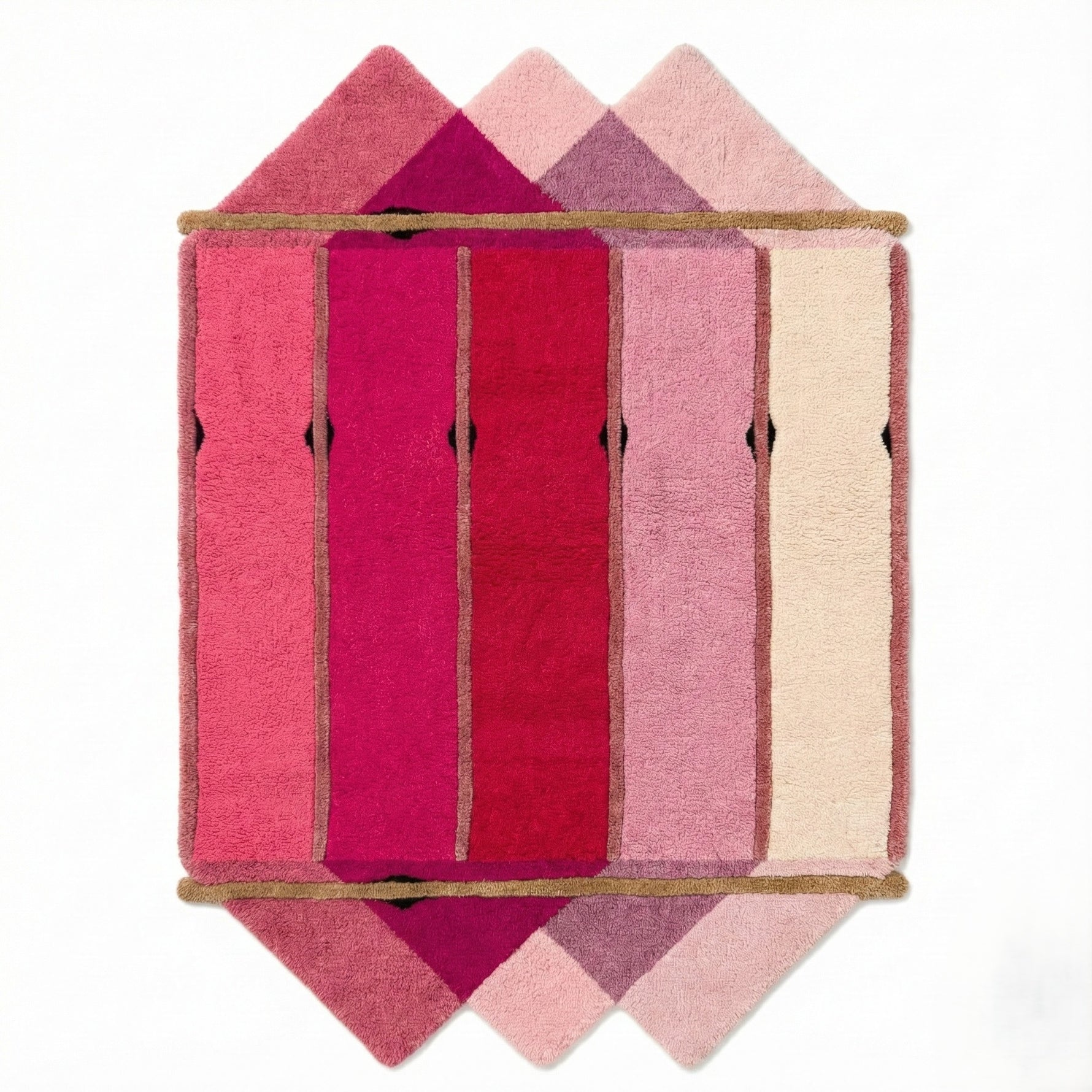 The Pink Prism Geometric Hand-Tufted Wool Rug features a vibrant array of pink hues arranged in a stunning geometric pattern, perfect for adding a contemporary flair to your living room. This wool rug combines the charm of vintage design with modern aesthetics, making it an ideal choice for area rugs for the living room.