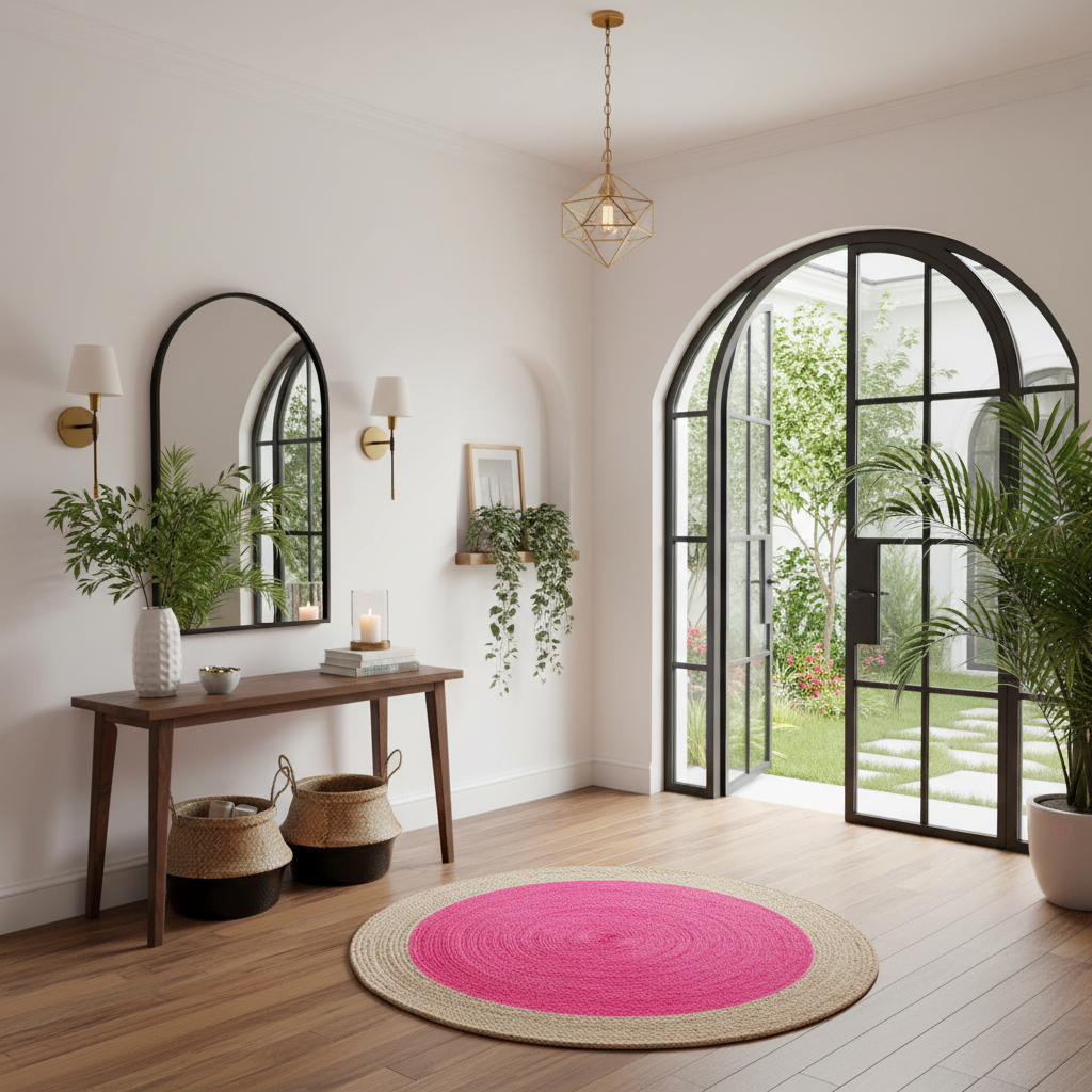 Pink Round Jute Rug