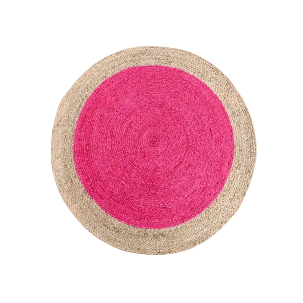 This vibrant Pink Round Jute Rug is a perfect area rug for adding a splash of color to your living room. The boho-style rug features a bold pink center surrounded by natural jute, making it a trendy choice for modern interiors.