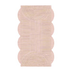 Top view of a Pink Scallop Arch Geometric Hand Tufted Wool Rug, perfect for dining room carpets or living room and dining room rugs. This elegant area rug features a unique scalloped edge with intricate geometric patterns, crafted from high-quality wool, ideal for adding a stylish touch to your dining room.