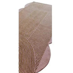 Elegant Pink Scallop Arch Geometric Hand Tufted Wool Rug, perfect for enhancing dining room carpets or adding style to living room and dining room rugs. This area rug features a unique scalloped edge and intricate geometric patterns, showcasing the luxurious texture of a wool rug.