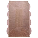 A stylish pink scallop arch geometric hand-tufted wool area rug, perfect for dining room carpets and living room and dining room rugs. The rug features intricate line patterns and scalloped edges, adding elegance to any space.