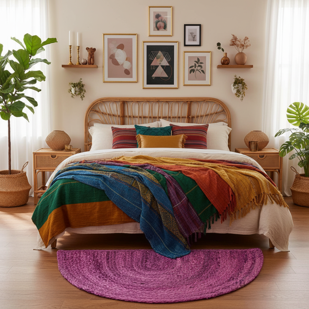 Pink Semi Circle Accent Jute Rug