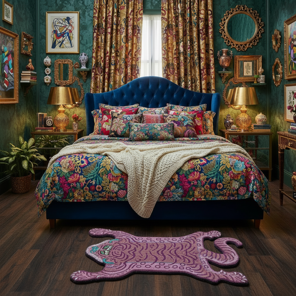 Pink Tibetan Tiger Accent Wool Rug