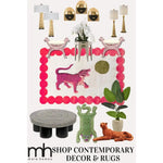 Pink Tiger and the Sun Hand on Red and Beige Tufted Wool Rug