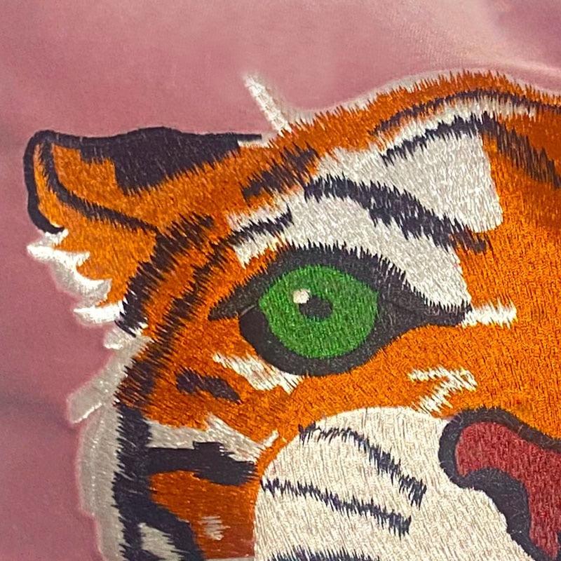 Pink Tiger Head Embroidery Pillow Cover