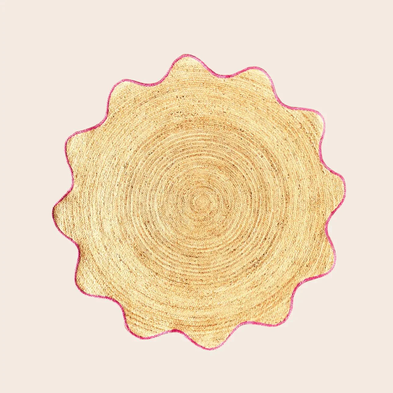 Pink Trim Natural Round Jute Rug