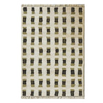 Top view of a contemporary wool rug, the Pixel Weave Knotted Wool Rug, featuring a geometric pattern in earthy tones. Ideal as an area rug, it complements modern living spaces, making it a perfect choice for large living room rugs.