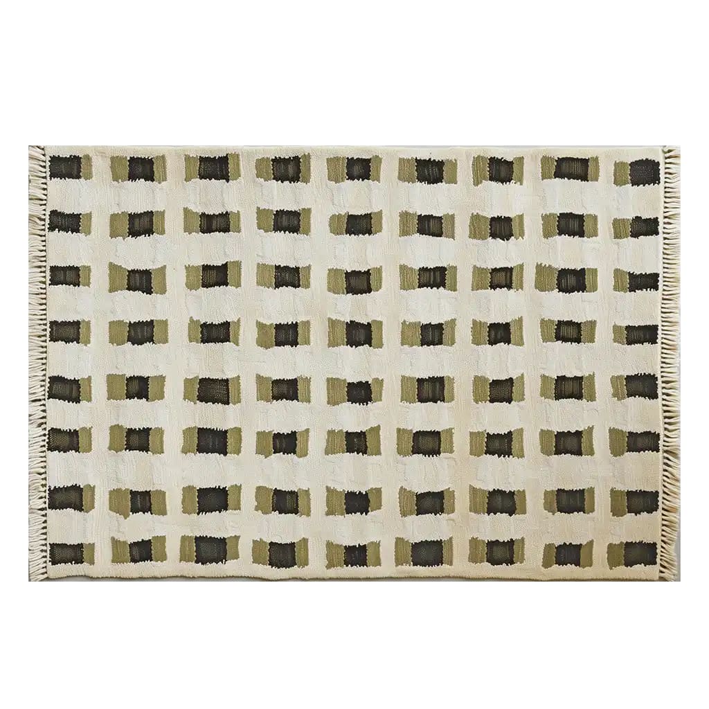 Contemporary wool area rug featuring a modern geometric pattern with earthy tones, perfect for large living rooms. This Pixel Weave Knotted Wool Rug adds a stylish and cozy touch to any space, showcasing the elegance of handcrafted design.