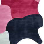 A vibrant, hand-tufted area rug showcasing a playful abstract design in bold shades of red, pink, and black. This contemporary wool rug adds a stylish touch to living room spaces, perfectly sized for 8x10 areas.