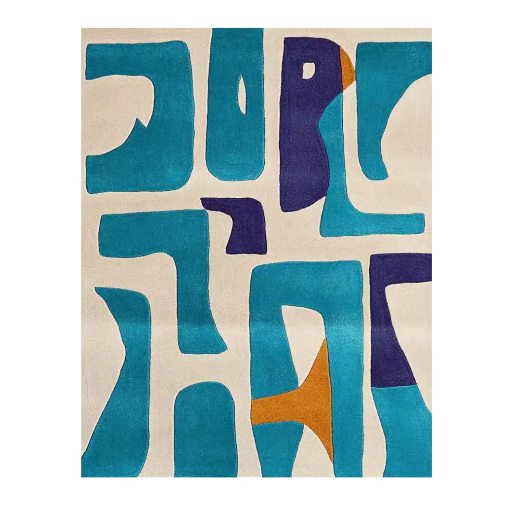 This Playful Form Lane Hand Tufted Rug features an abstract design with bold, vibrant colors including shades of blue, purple, and a touch of orange. Perfect for adding a contemporary flair to your living space, this wool area rug is ideal for living room area rugs, especially in an 8x10 size.