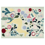 Top view of a Playful Holiday Meadow Hand Tufted Area Rug, showcasing an abstract design with vibrant colors and wool texture. Perfect for large living rooms, this wool rug features a lively mix of shapes and hues that bring a playful touch to any space.