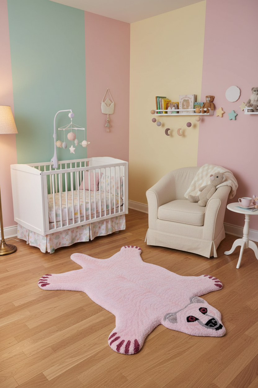 Polar Bear Shaped Tufted Wool Rug - Pink