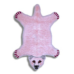 Charming Polar Bear Shaped Tufted Wool Rug in pink, perfect for adding a playful touch to your living room or dining room. This unique area rug design is ideal under a dining table or as a cozy living room area rug.