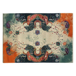 A vibrant Pomegranate Dreams Hand Tufted Wool Rug featuring an intricate vintage design. The area rug showcases bold colors and abstract floral patterns, making it an ideal focal point for large living room spaces. This wool rug offers a luxurious texture and timeless appeal, perfect for those seeking a unique touch with their area rugs for the living room.