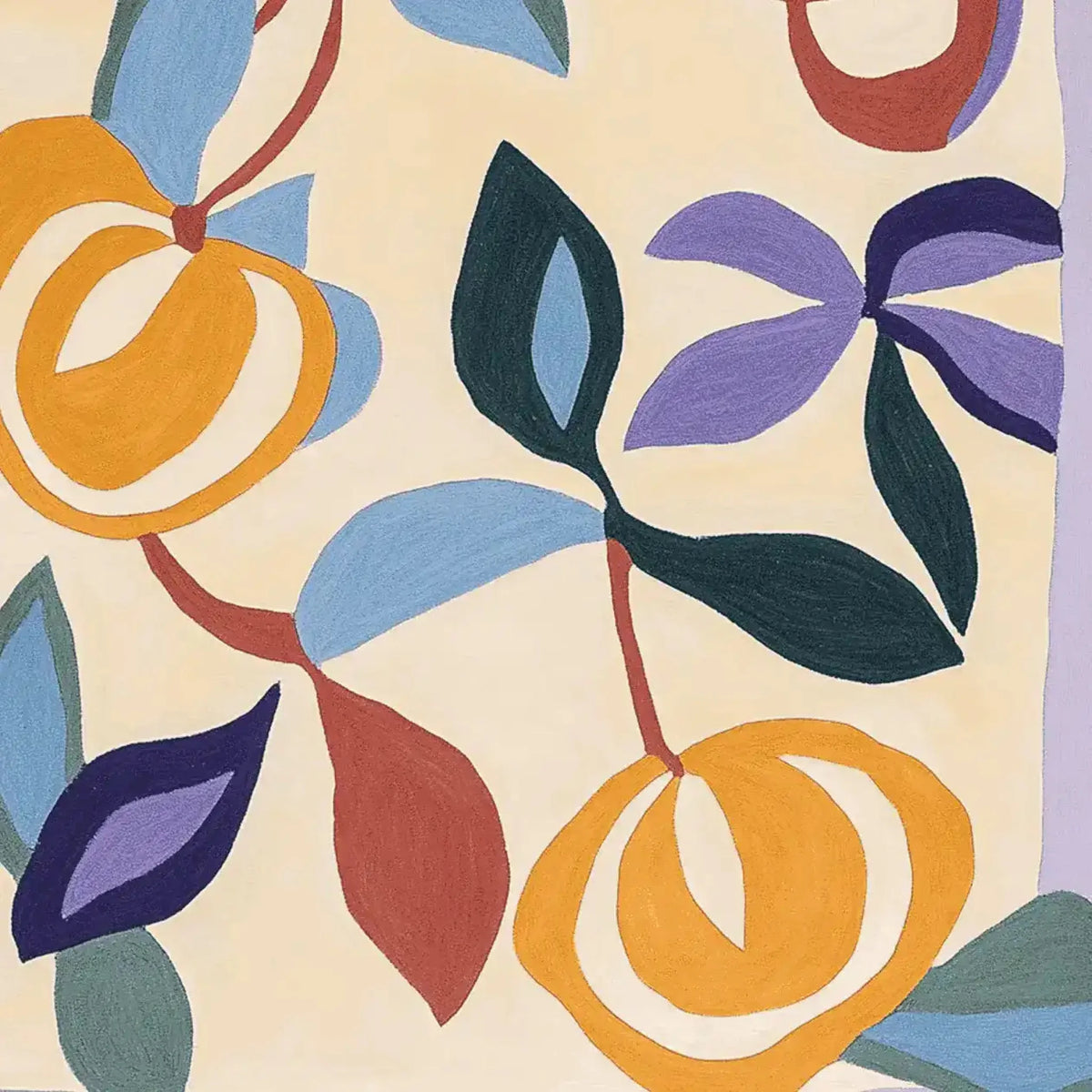 Vibrant and contemporary area rug featuring a hand-tufted design with colorful abstract floral patterns in shades of yellow, blue, and purple. This wool rug is perfect for adding a touch of modern art to your living room, with dimensions of 8x10, making it an ideal choice for area rugs for living rooms.