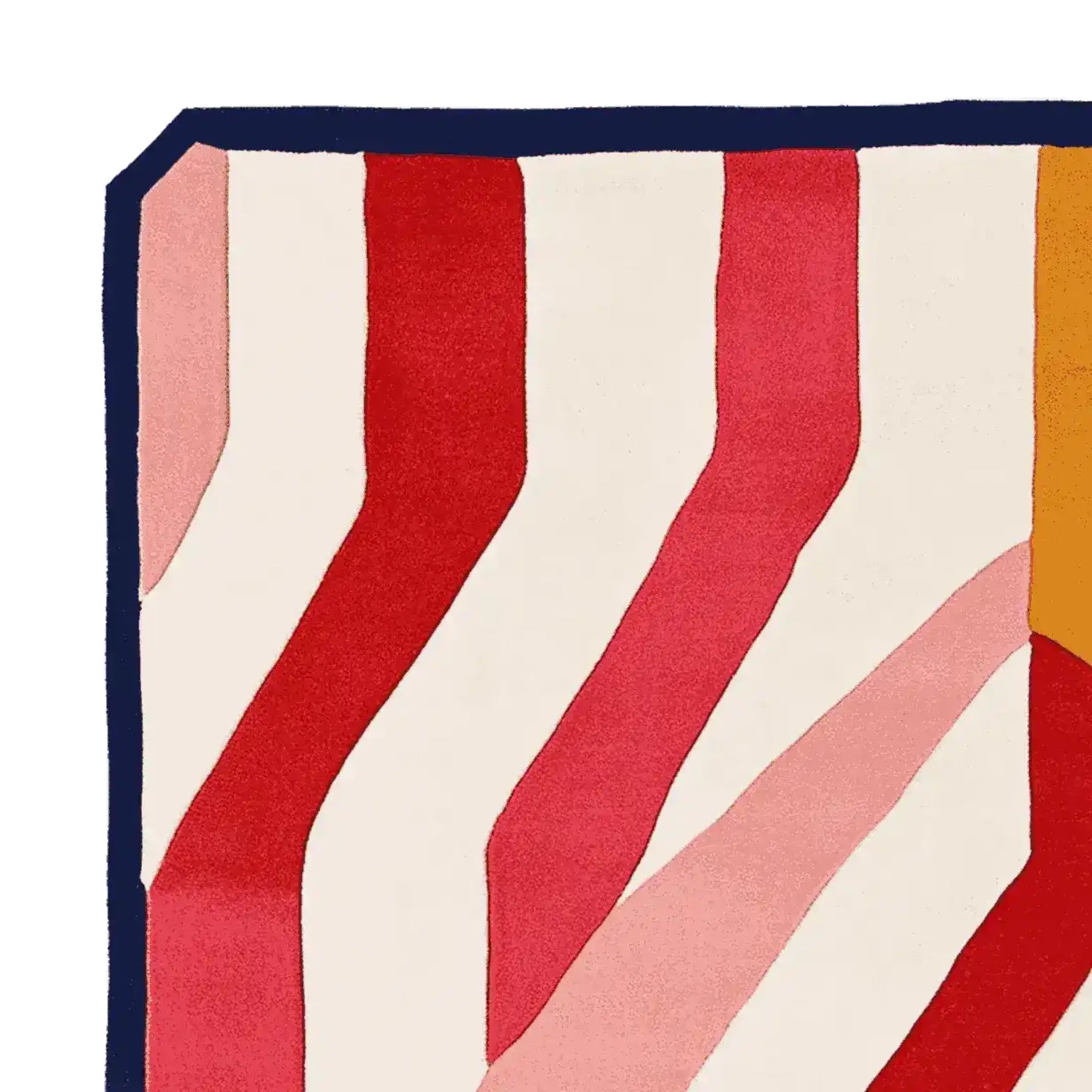 A vibrant area rug with bold red and pink stripes on a cream background, showcasing a contemporary design. This wool rug is perfect for adding a modern touch to living room area rugs.