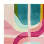 A vibrant Pop Wave Vibe Hand Tufted Area Rug featuring bold abstract patterns in shades of pink, teal, and green. This contemporary wool rug is perfect for adding a splash of color to large living rooms, offering a stylish and modern touch as an area rug for the living room.