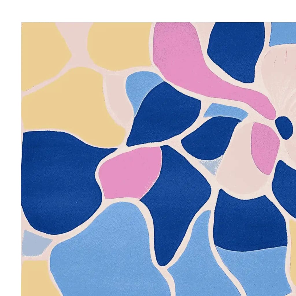 This vibrant area rug features an abstract design with bold patches of blue, pink, and yellow, perfect for adding a splash of color to contemporary living rooms. Hand-tufted from wool, this rug is both stylish and durable, making it an ideal choice for anyone looking to enhance their living room area with a contemporary wool rug.