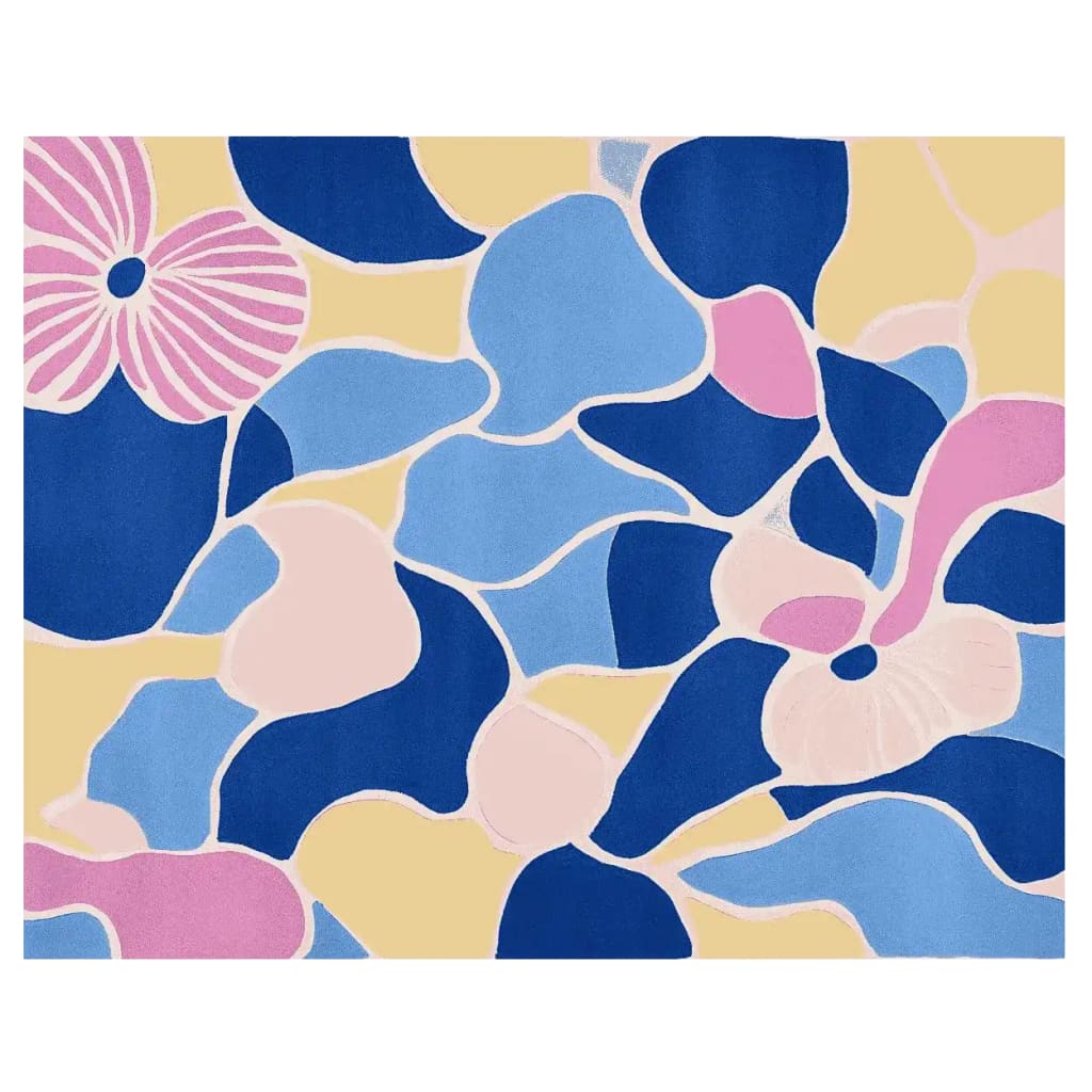 The Poppy Puzzle Hand Tufted Rug is a stunning area rug perfect for contemporary living rooms. Featuring a vibrant abstract design with shades of blue, pink, and beige, this wool rug adds a modern touch to any space. Ideal for those seeking stylish rugs for living room decor.