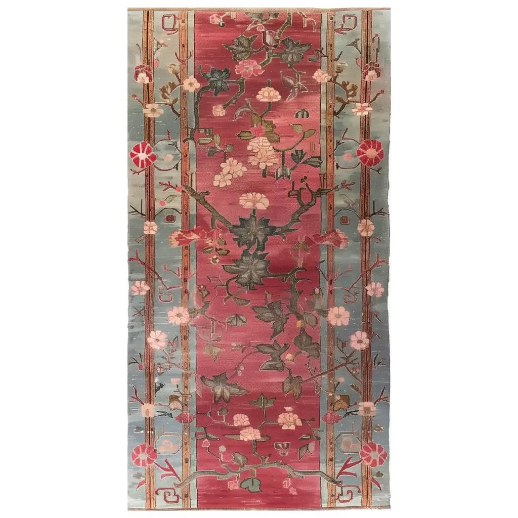 Beautiful Poppy Serenade Knotted Wool Rug featuring a vibrant floral design, perfect for adding elegance to your space. This area rug is ideal for large living rooms, measuring 8x10, showcasing intricate flower patterns on a rich background.