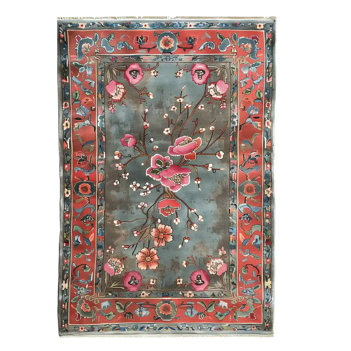 The Poppy Sonata Knotted Wool Rug is an exquisite area rug featuring a vibrant floral design with rich colors of red, pink, and green on a contrasting background. Perfect for adding elegance to large living room spaces, this wool rug combines artistry and function, making it an ideal choice for area rugs for living rooms.