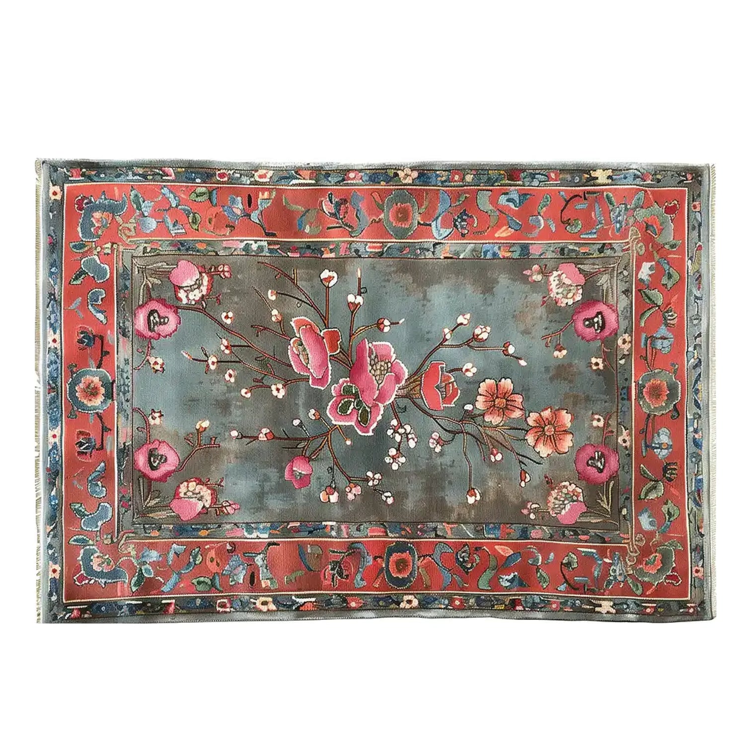 This elegant area rug, titled 'Poppy Sonata Knotted Wool Rug', features a stunning floral design with vibrant pink and red flowers set against a rich blue background. Perfect for large living rooms, this wool rug adds a touch of sophistication and warmth to any space, making it an ideal choice for area rugs for living room.