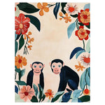 Charming hand tufted wool area rug featuring a playful design with two primates surrounded by vibrant floral patterns, perfect for adding a touch of whimsy to area rugs for living room.