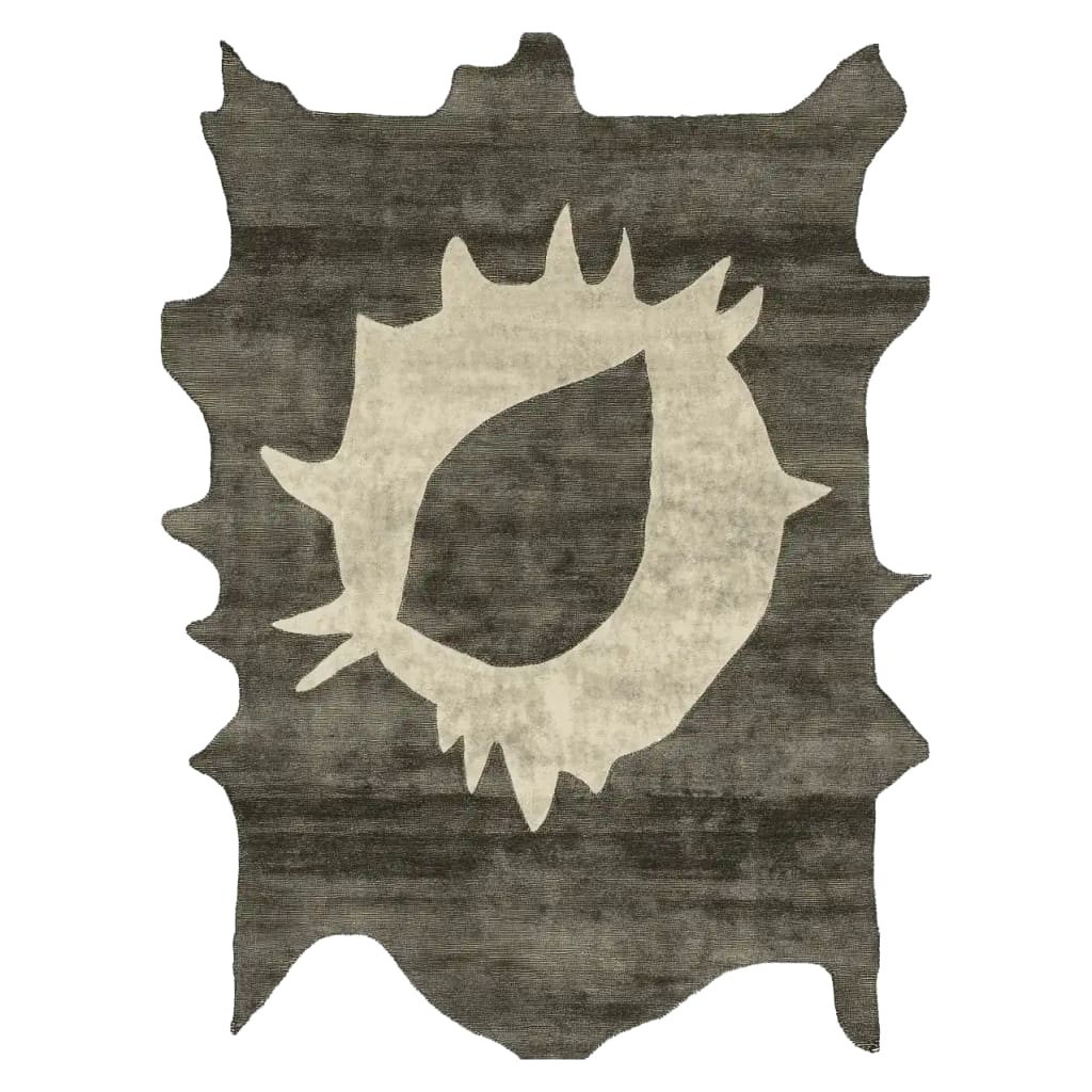 A unique Primitive Core Echo hand tufted area rug with an abstract design, perfect for contemporary living rooms. This wool rug features an artistic pattern in neutral tones, ideal for large living room spaces.