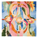 Vibrant Prism Dance Hand Tufted Rug featuring an abstract design in vivid colors, ideal as a contemporary square area rug. Perfect for adding a splash of color to large living room spaces, this wool rug combines artistic flair with functionality, serving as a striking centerpiece among living room area rugs.