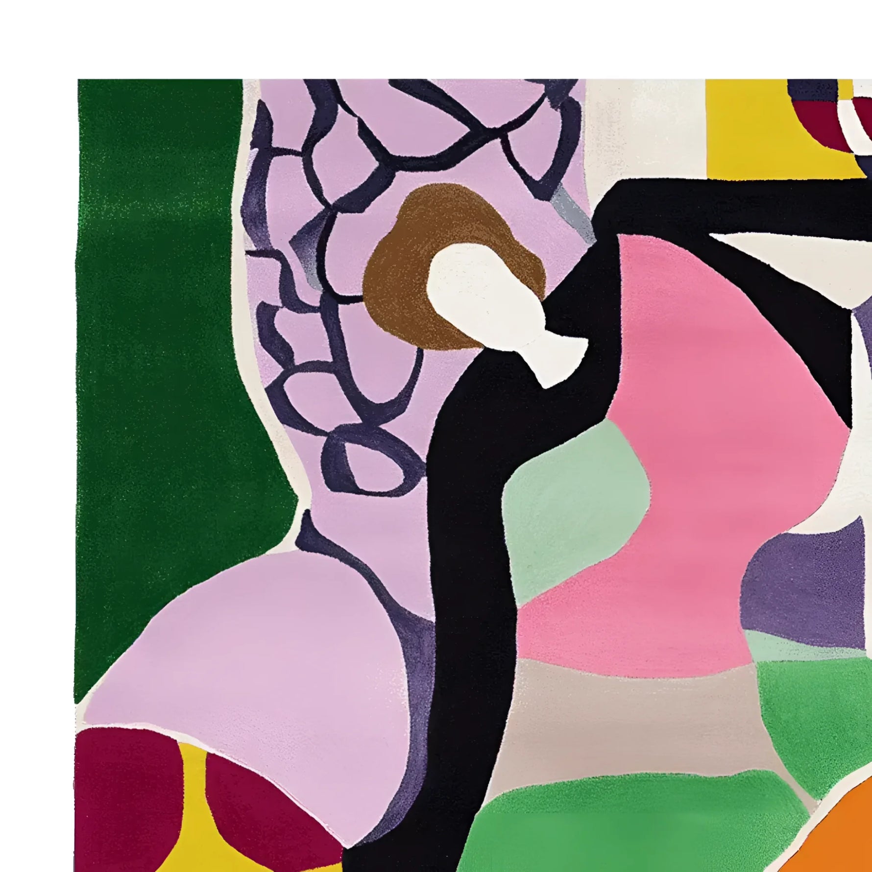 A vibrant and contemporary hand-tufted area rug featuring a modern abstract design with bold colors like pink, green, and purple. This wool rug is perfect for adding a splash of color to your living room. Ideal as a living room rug in an 8x10 size.