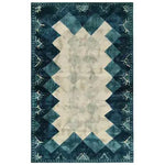 Stylish Prism Tides Hand Tufted Wool Area Rug featuring a contemporary geometric design with rich blue and cream tones. Perfect for adding a modern touch to your living room or office, this wool rug combines elegance with durability, making it an ideal choice for area rugs in any space.