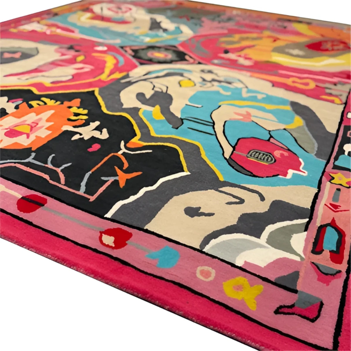 This vibrant Prismatic Core Hand Tufted Rug, measuring 8 x 10 ft, showcases a vivid abstract design with colorful patterns, perfect for enhancing large living room spaces. Made from high-quality wool, this vintage-style area rug is an eye-catching addition to any living room, offering both style and comfort.