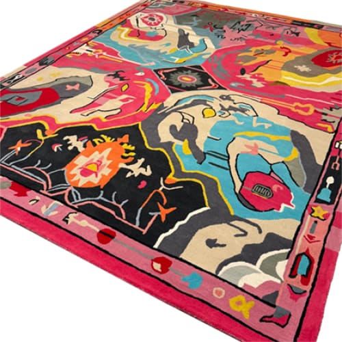 Vibrant Prismatic Core Hand Tufted Rug 8 x 10 ft, an abstract vintage wool rug perfect for large living room spaces. This colorful living room area rug features a dynamic design with bold patterns and vivid colors, adding a touch of artistic flair to any living room decor.