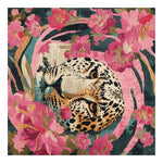Vibrant square area rug featuring a bold abstract tiger design surrounded by vivid pink and green floral patterns. This wool rug is perfect for adding a touch of nature to living room rugs 8x10 spaces, combining elegance with a unique artistic flair. Ideal as a floral rug centerpiece in any living room setting.