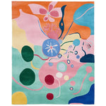 Vibrant Psychedelic Garden Bloom Hand Tufted Area Rug featuring a contemporary design with swirling abstract patterns in bold colors. This wool rug is perfect for adding a splash of color to large living room spaces.