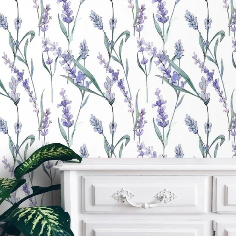 Purple and White Lavender Floral Wallpaper