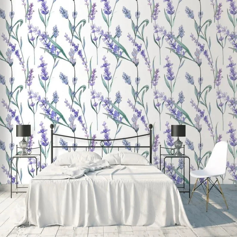 Purple and White Lavender Floral Wallpaper