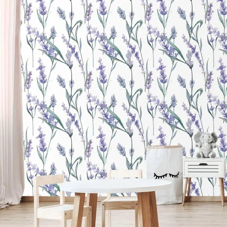 Purple and White Lavender Floral Wallpaper