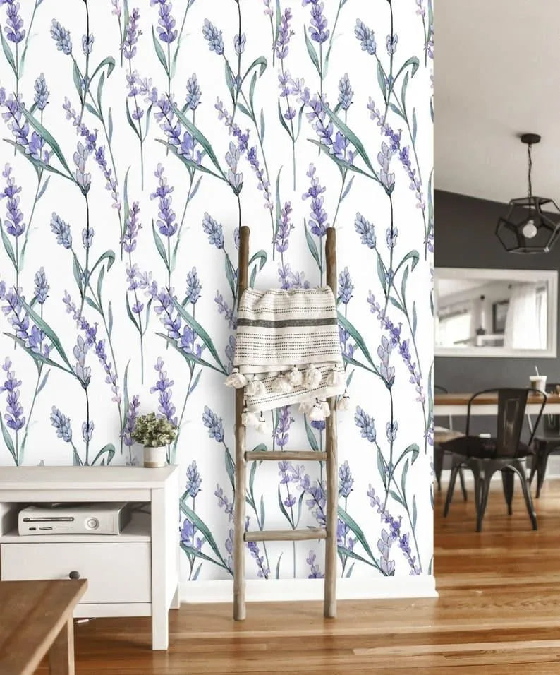 Purple and White Lavender Floral Wallpaper