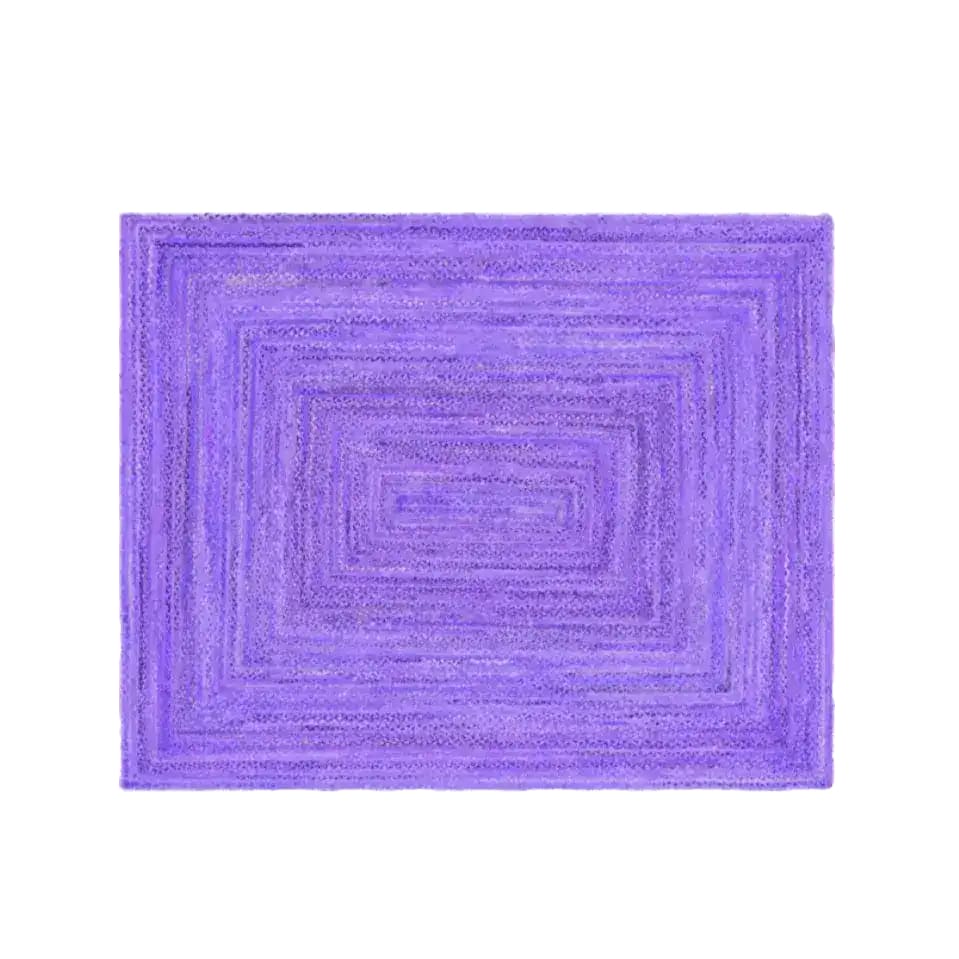 A stunning purple hand-braided jute rug, perfect for enhancing the aesthetic of any living room. This area rug features a captivating geometric pattern, ideal for large living room spaces looking for a touch of elegance and charm.