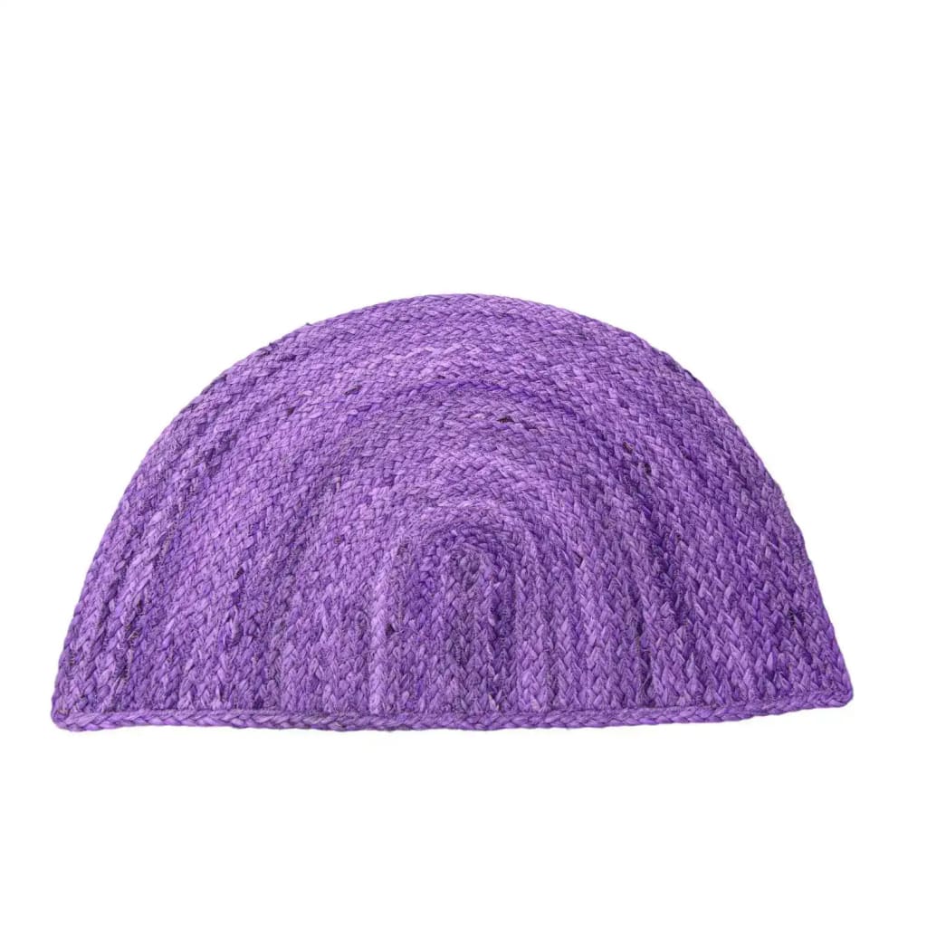 Vibrant purple semi-circle jute area rug, perfect for adding a pop of color to your living room. This round rug features a woven texture, making it a stylish choice for living room rugs 8x10.