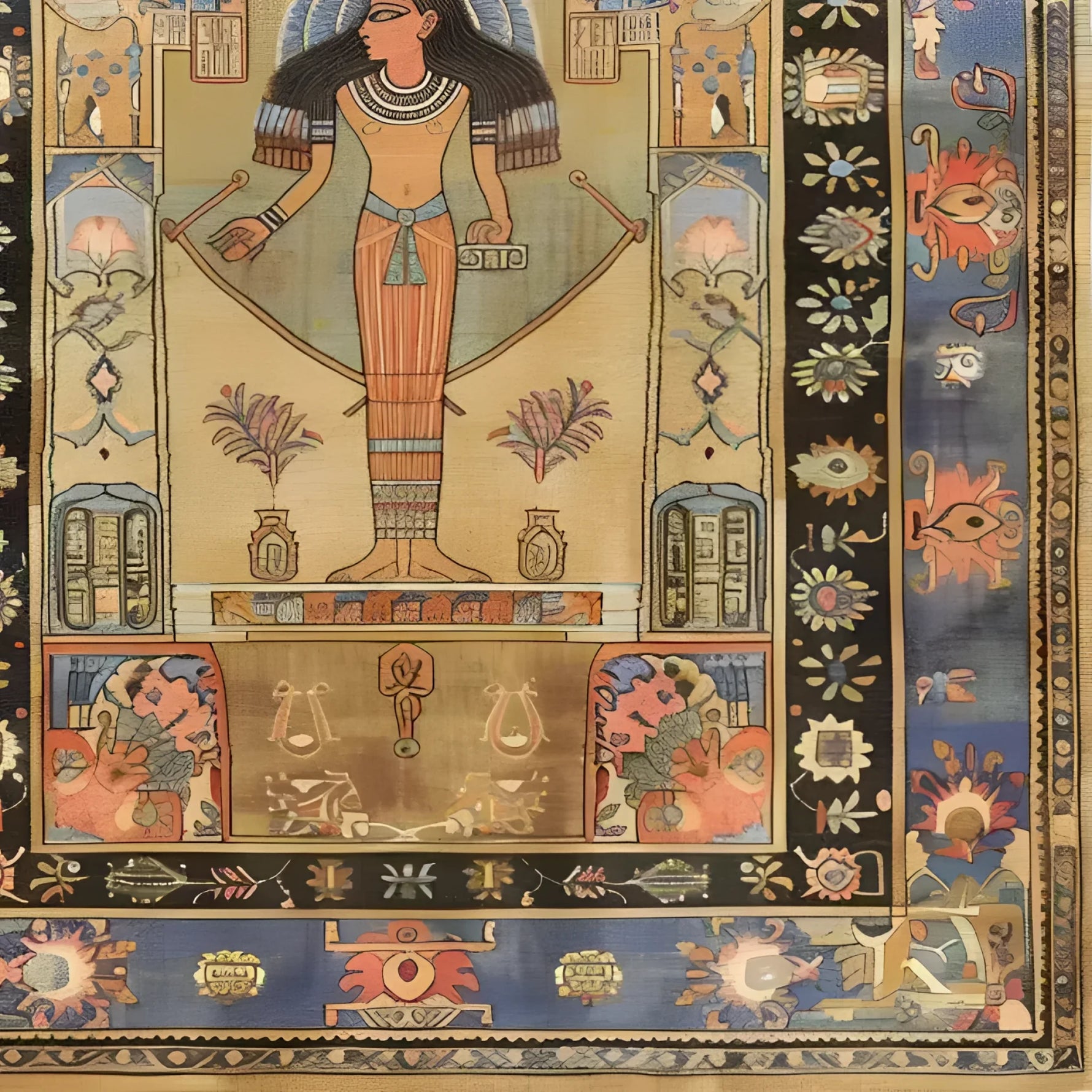 This captivating Pyramid Dreamscape Hand Knotted Area Rug showcases an intricate Egyptian-inspired design, perfect for adding a vintage touch to large living rooms. The vibrant colors and detailed patterns evoke the elegance of Persian rugs, making it an ideal choice for those seeking unique area rugs for living room décor.